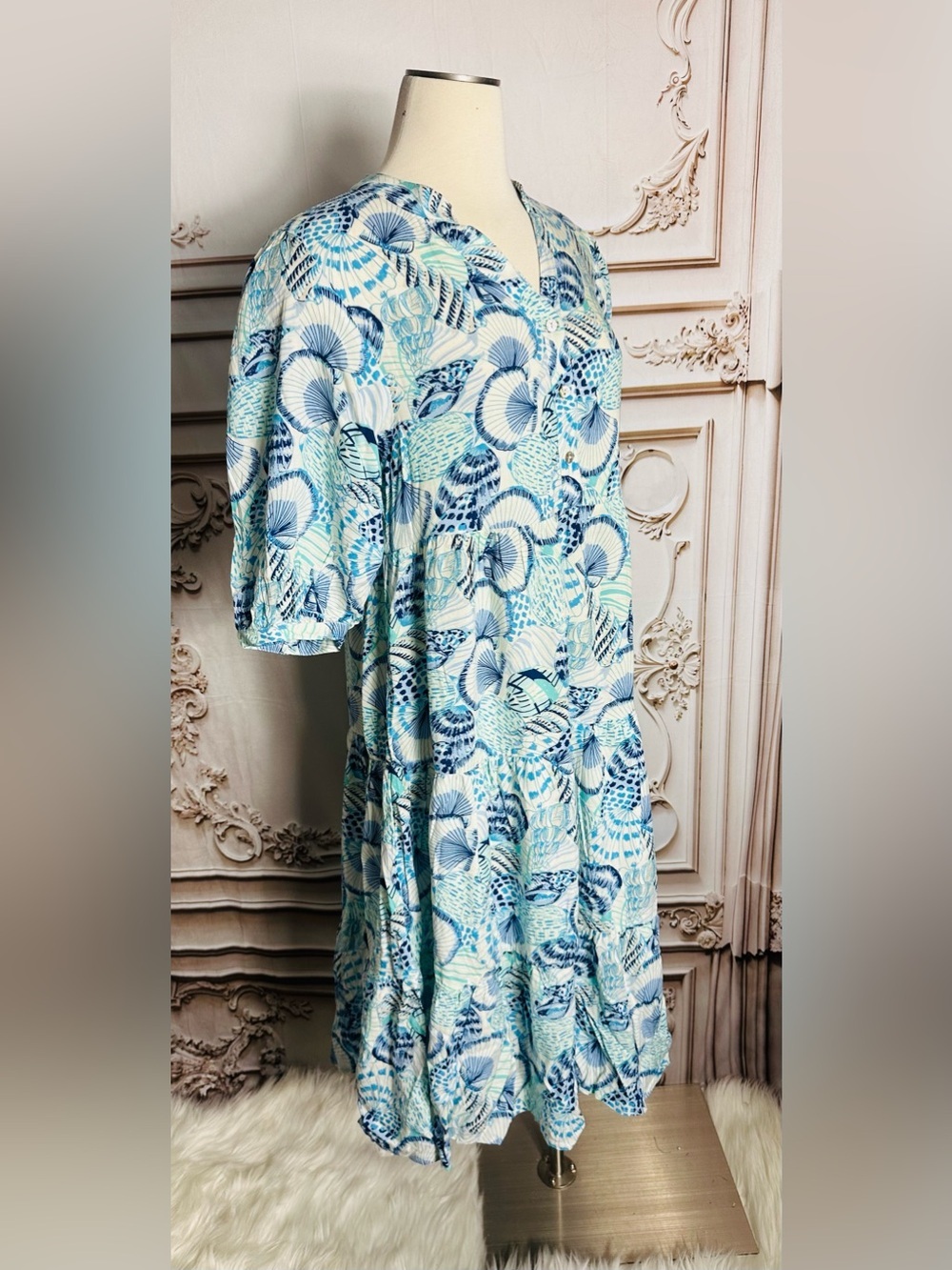 Blue Paisley Midi Shirt Dress with Belt - Picture 6 of 7
